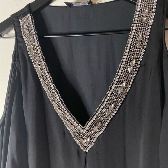 Astr The Label Black Cold Shoulder Beaded Top Size XS - Picture 3 of 7